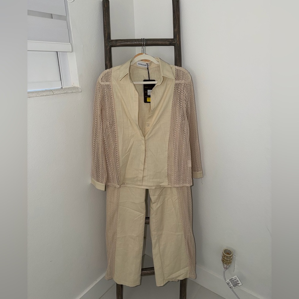 Beige Two-Piece Set with Crochet Details
